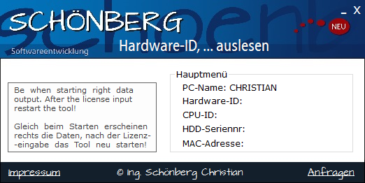 Schoenberg - Programmierauftrag, Programmierer - Hardware-ID, .. auslesen