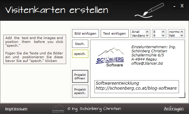 Schoenberg - Programmierauftrag, Programmierer - Visitenkarten erstellen