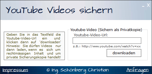 Schoenberg - Programmierauftrag, Programmierer - Youtube Video Sicherungskopie downloaden